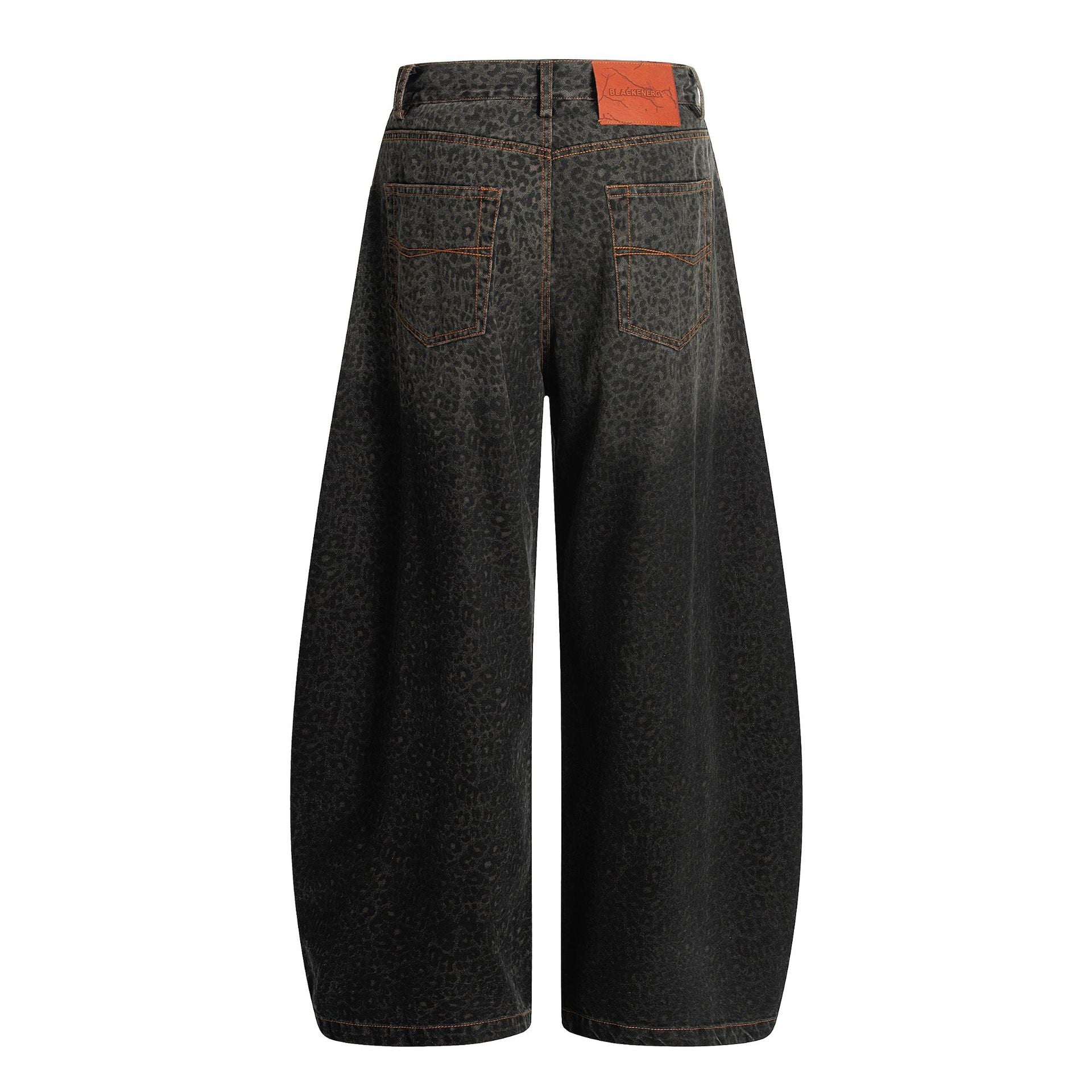 Fashion Brand2025Autumn New European and American High Street Leopard Print Scimitar Jeans RO Trendy Wide-Leg Pants
