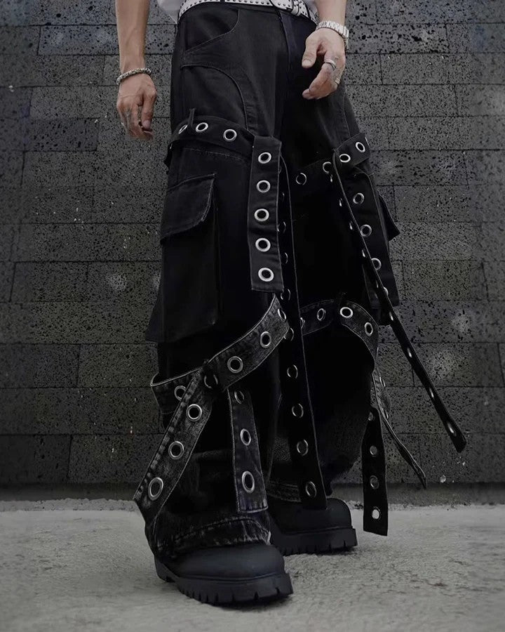 American Street Retro Heavy Design Sense Pleated Workwear Hardware Decoration Loose Draped Jeans for Men and Women