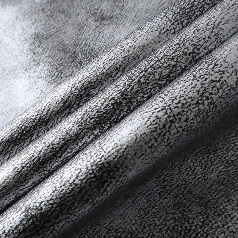 Personality Trend Retro silver Men's High Street Loose Metal Texture Straight Long Pants Workwear Durable Urban Fashion