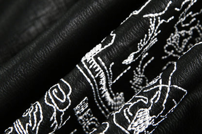 European and American Heavy Embroidery Lapel Loose Short Zipper Leather Jacket Coat