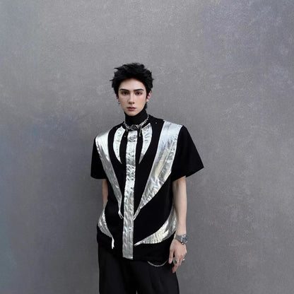 2025Summer New Men's High Street ins Wind Short Sleeve Stylish Color Block Design T T-shirt Breathable