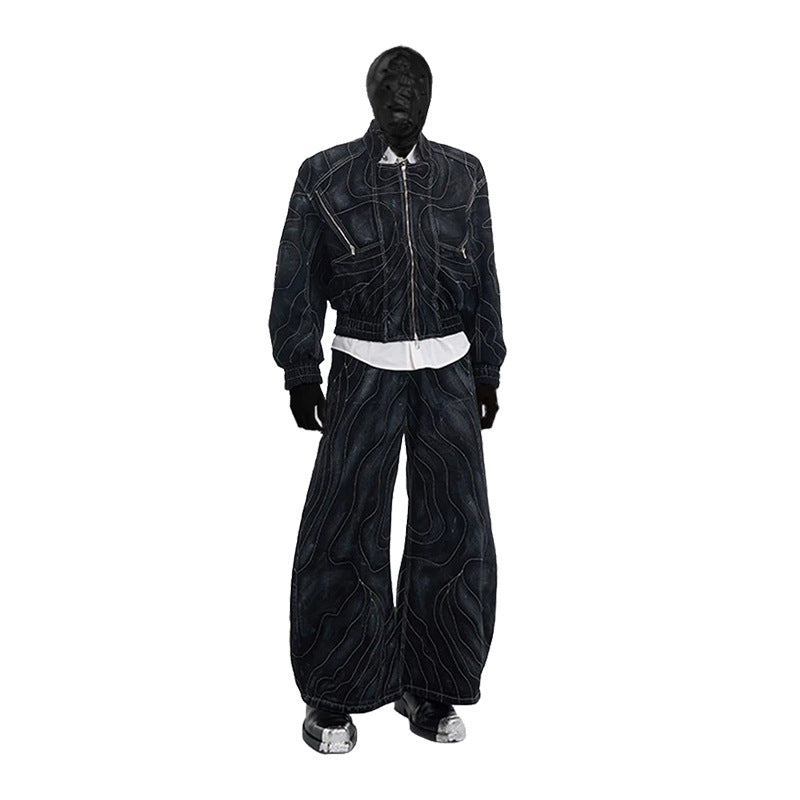 High Street Functional Style Patchwork Embroidered Distressed Denim Jacket Outerwear with 3D Draping Design Short Jacket Fashion Brand