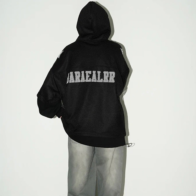 Trendy Loose Hooded Sweatshirt Jacket Mesh Digital Sports Casual Top Unisex Breathable