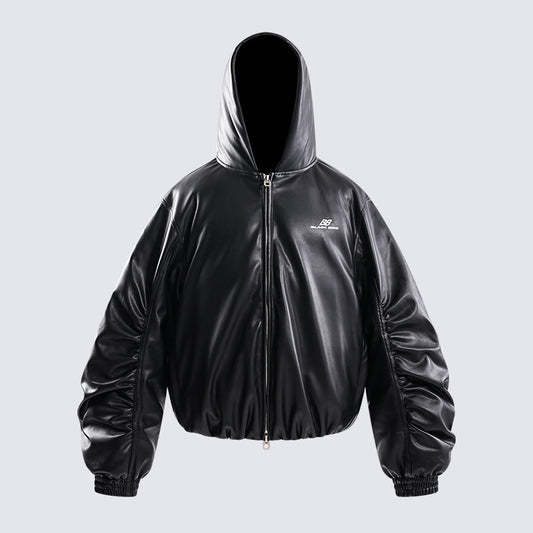 American fashion brand2025New Oversized Men's Hooded Flight Leather Jacket Trendy Street Retro