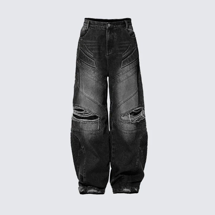 GUOWEAE Street Style Ripped Patchwork Jeans for Men Loose Fit Multi-Pocket Design Personality Long Pants Trendy Brand