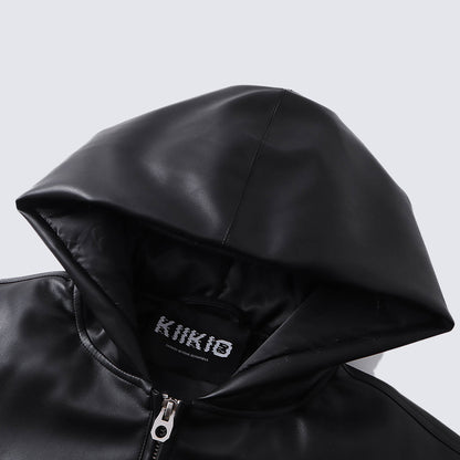 American fashion brand2025New Oversized Men's Hooded Flight Leather Jacket Trendy Street Retro