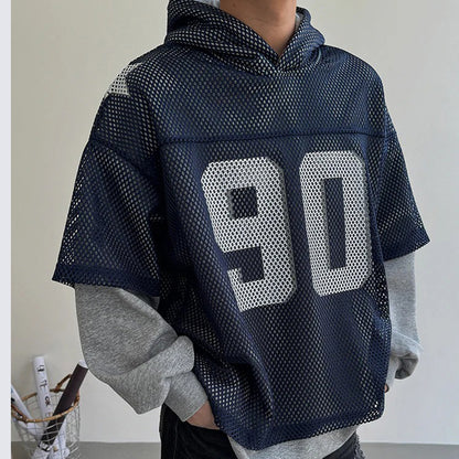 Trendy Loose Hooded Sweatshirt Jacket Mesh Digital Sports Casual Top Unisex Breathable