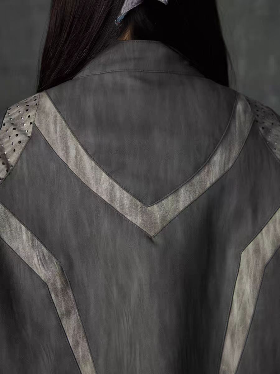 European and American High Street Heavy Craft Personality Deconstructed Split Spliced Design Motorcycle Leather Jacket Stand Collar Windproof Coat