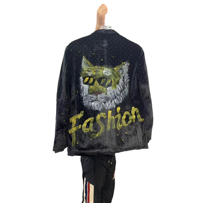 Europe and America2025New Fashion Trendy Casual Hand-painted Letter Tiger Pattern Men's Blazer