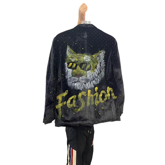 Europe and America2025New Fashion Trendy Casual Hand-painted Letter Tiger Pattern Men's Blazer