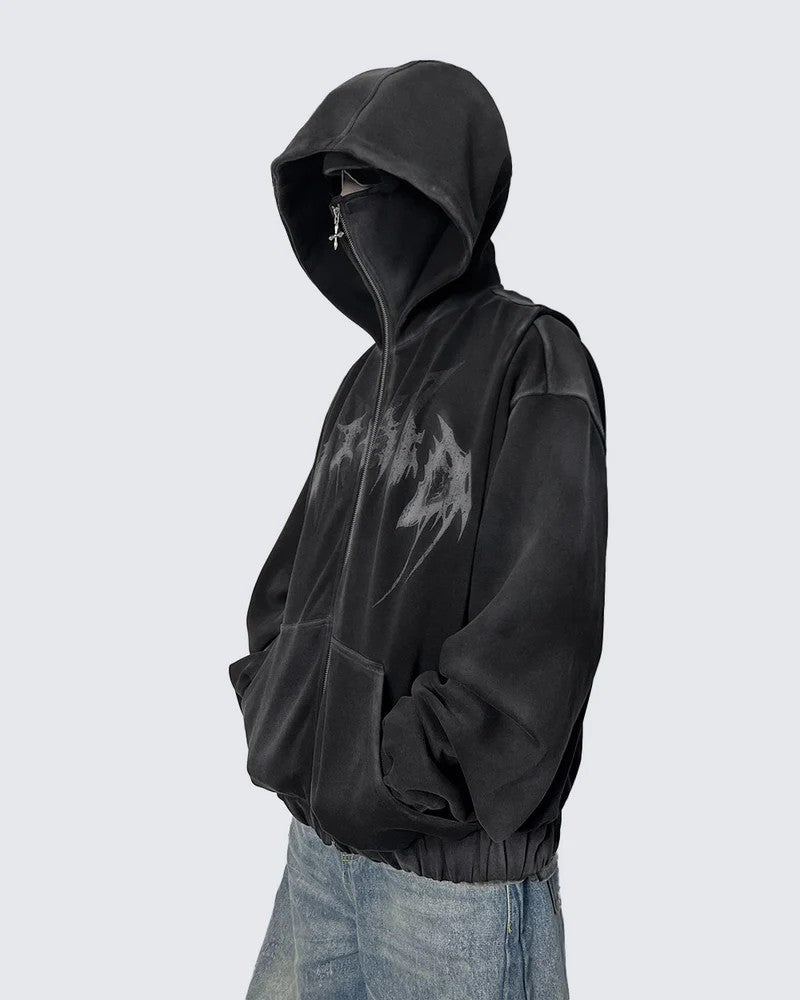 American Retro Street Zipper Hoodie Gothic Letter Star Sweatshirt for Men and Women2025New
