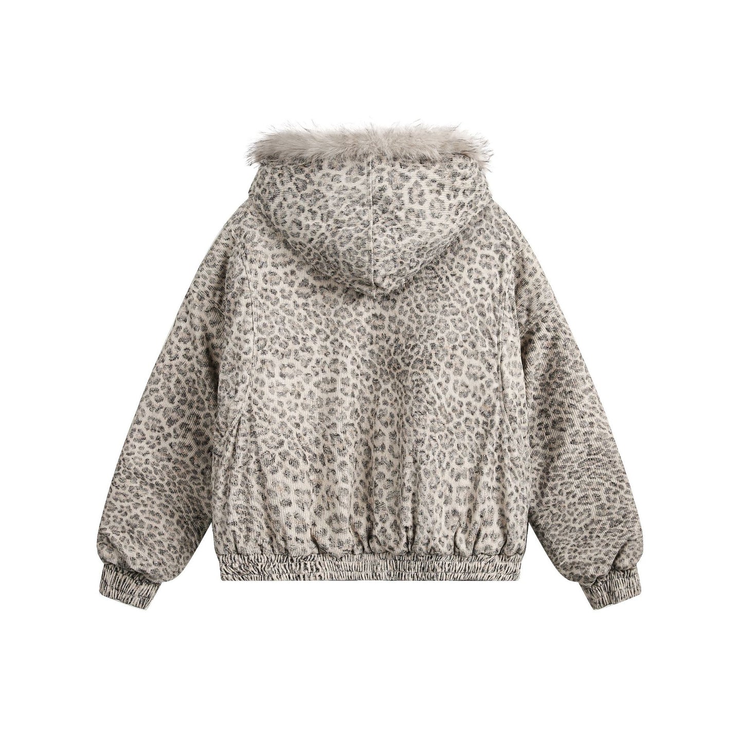 American Retro Style Hooded Thick Cotton Jacket with Leopard Print for Men and Women, Winter Couple's Hooded Cotton Coat