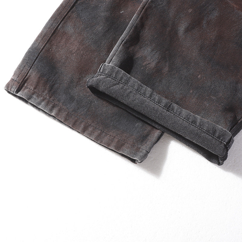 American-style Tie-dye Washed Vintage Loose Cargo Pants for Men Street Hip-Hop Jogger Jeans Trendy Designer Style