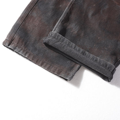 American-style Tie-dye Washed Vintage Loose Cargo Pants for Men Street Hip-Hop Jogger Jeans Trendy Designer Style
