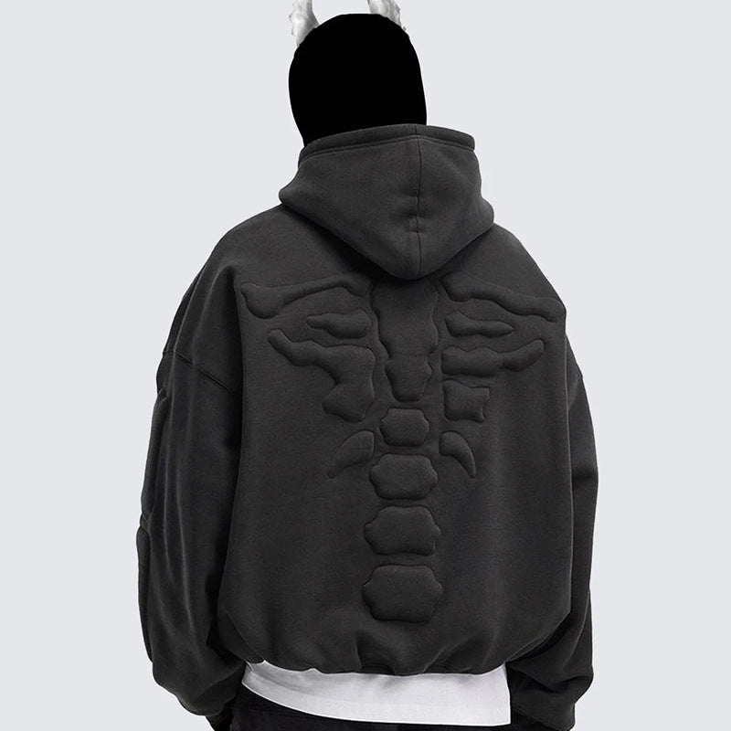 GUOWEAR Skeleton 3D Embroidery Hooded Sweatshirt American High Street Jacket Autumn Couple Hoodie Unisex Streetwear