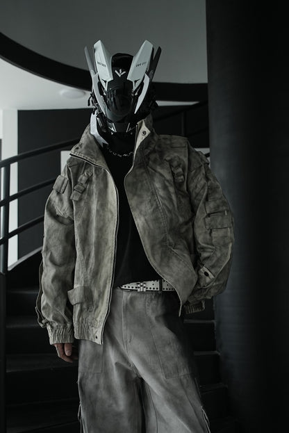 Japanese Trend Workwear Jacket for Men, Spring and Autumn Fashion, Loose Stand Collar Motorcycle Leather Jacket, Cool and Casual Versatile Jacket