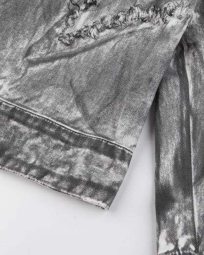 2025Autumn American High Street Heavy Craft Hand-painted Denim Jacket for Men and Women Retro Street Distressed Washed Jeans