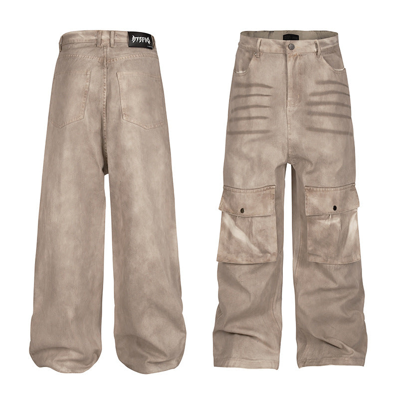 Marble Dark Pattern Straight Loose Fit A Men's Casual Flared Pants Trendy Lazy Style Cargo Pants