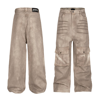 Marble Dark Pattern Straight Loose Fit A Men's Casual Flared Pants Trendy Lazy Style Cargo Pants