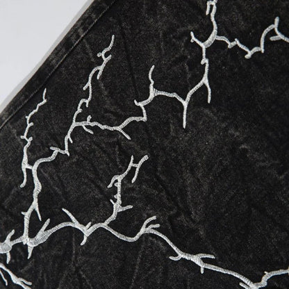 GUOWEAR2024American Style Washed Flared Jeans for Men with Lightning Embroidery Wide-Leg Trousers Trendy Retro Style