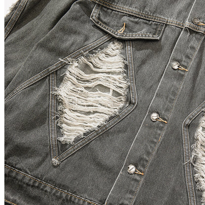 European and American High Street Fashion Trendy Brand Workwear Denim Jacket for Men2024Spring and Autumn Plus Size High-End Stylish Cool Jacket