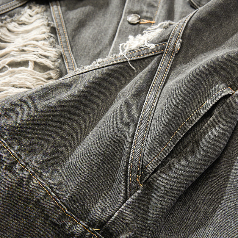 European and American High Street Fashion Trendy Brand Workwear Denim Jacket for Men2024Spring and Autumn Plus Size High-End Stylish Cool Jacket