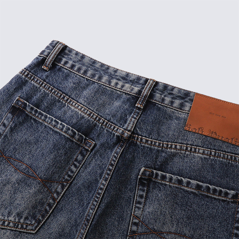 Loose Vintage Washed Jeans Men's straight-leg casual trousers Unique Patchwork Design High-quality Trendy