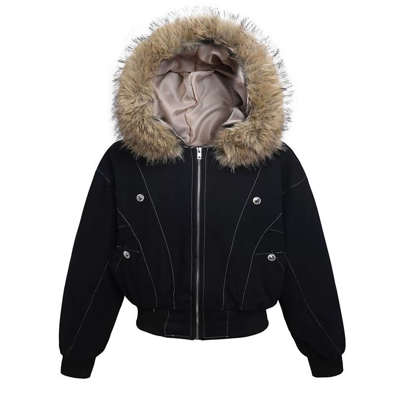 American Retro Autumn Winter Trendy Metal Buckle Design Men's Thickened Warm Hooded Cotton Jacket Long Sleeve