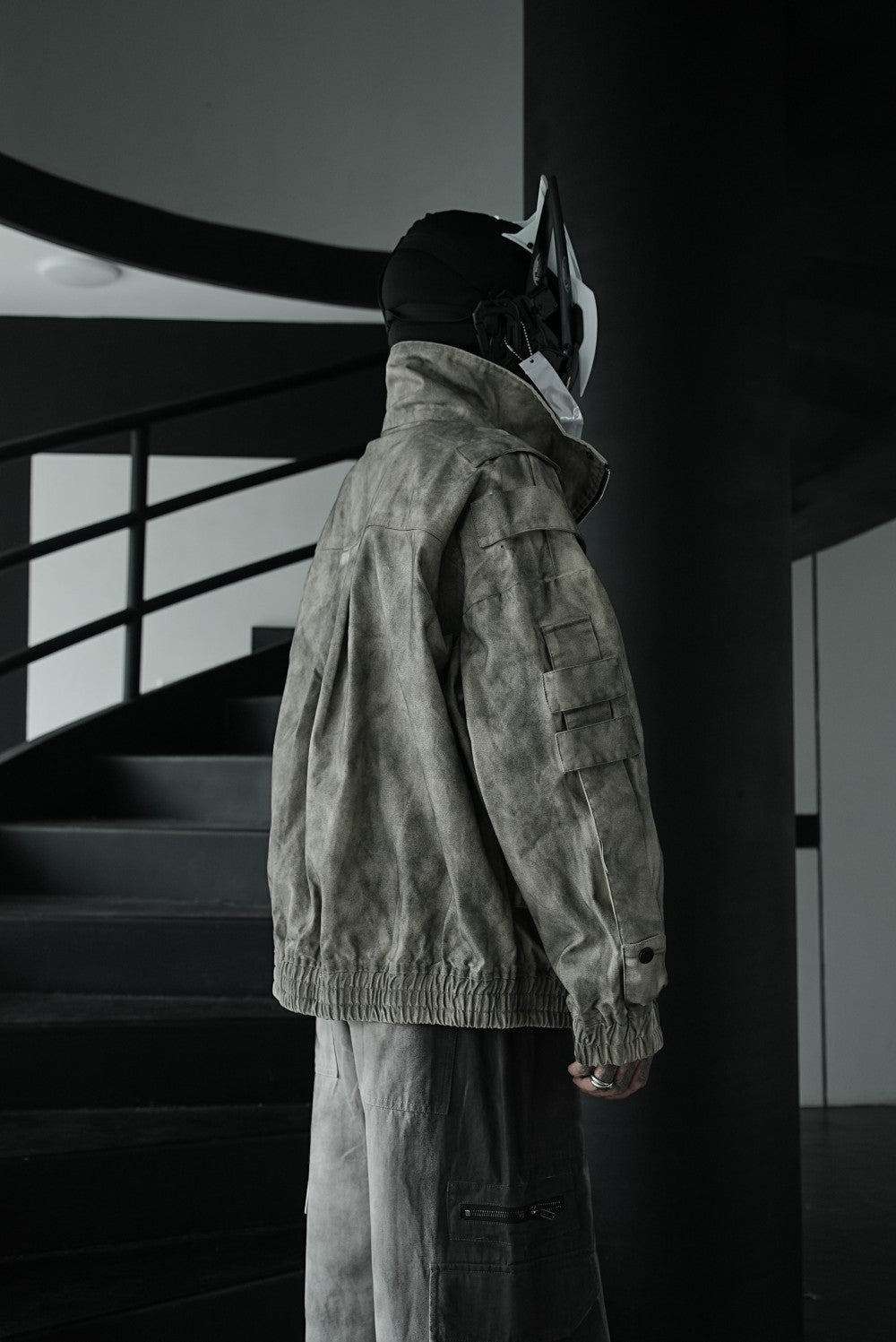 Japanese Trend Workwear Jacket for Men, Spring and Autumn Fashion, Loose Stand Collar Motorcycle Leather Jacket, Cool and Casual Versatile Jacket