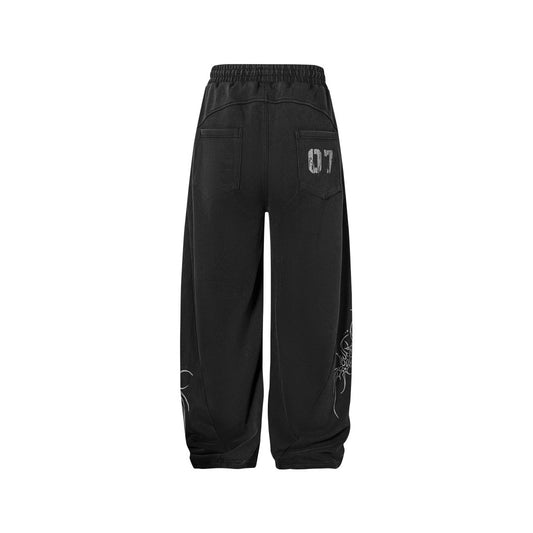 American Retro Hand-painted Gradient Embroidery Sweatpants Unisex Trendy Street Style Loose Straight Casual Pants