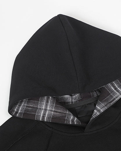 2025New Fake Two-Piece Distressed Plaid Patchwork Hooded Sweatshirt Unisex American Style Niche Loose Hoodie Trendy