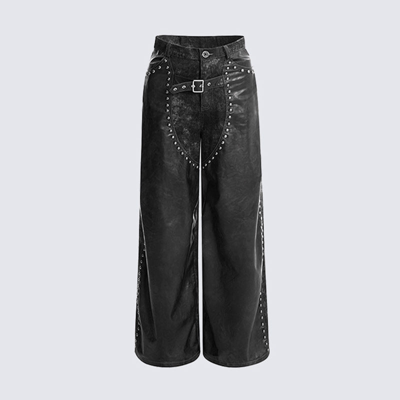2025European and American Heavy-duty Rivet Leather Pants for Men, Cool Punk Style Motorcycle Suit, Slim Fit Dark Style