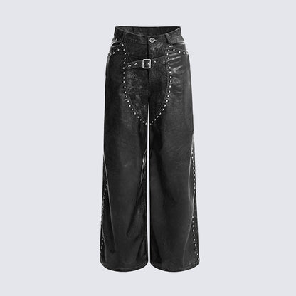 2025European and American Heavy-duty Rivet Leather Pants for Men, Cool Punk Style Motorcycle Suit, Slim Fit Dark Style
