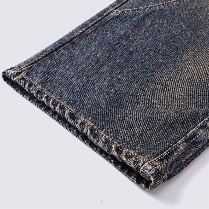 Loose Workwear Style Vintage Washed Jeans High-waisted Patchwork Design Straight-leg Pants Street casual pants for men and women