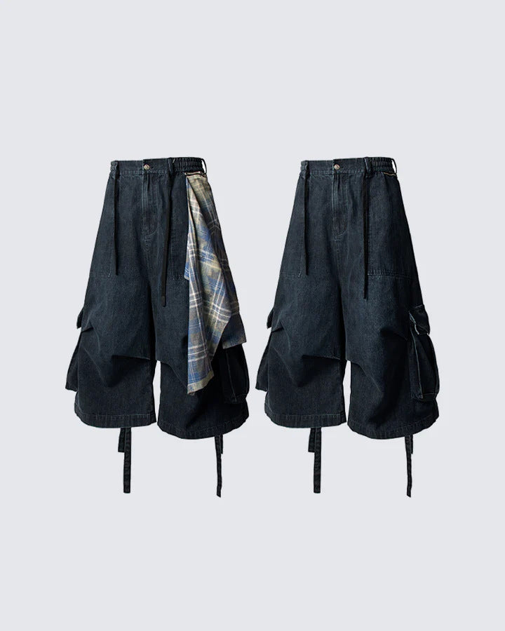 American Retro Detachable Square Scarf Black Wide-Leg Jeans for Men2025Spring and Autumn New Loose Straight-Leg Floor-Length Pants