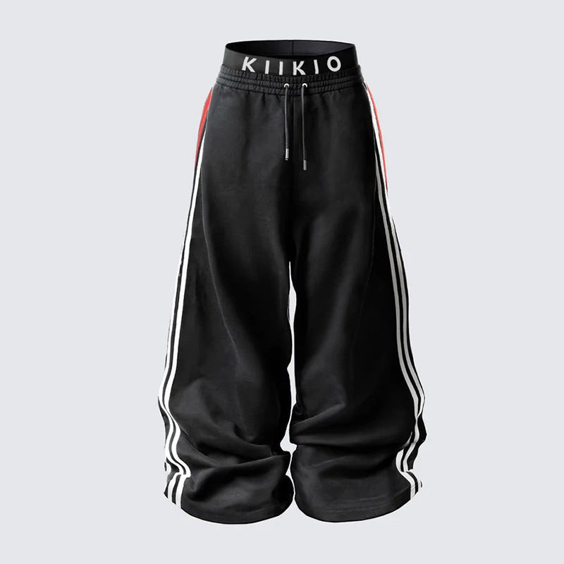 2025Three Stripes American Style Sweatpants Spring Autumn Sports High Street Wide Leg Long Pants Casual Trousers Trendy Versatile