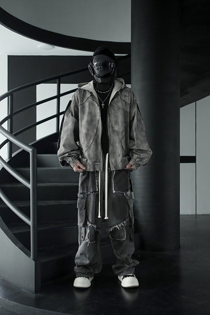 European and American High Street Heavy Wash Vintage Jeans for Men and Women Multi-Pocket Patchwork Frayed Edge Distressed Straight Casual Pants