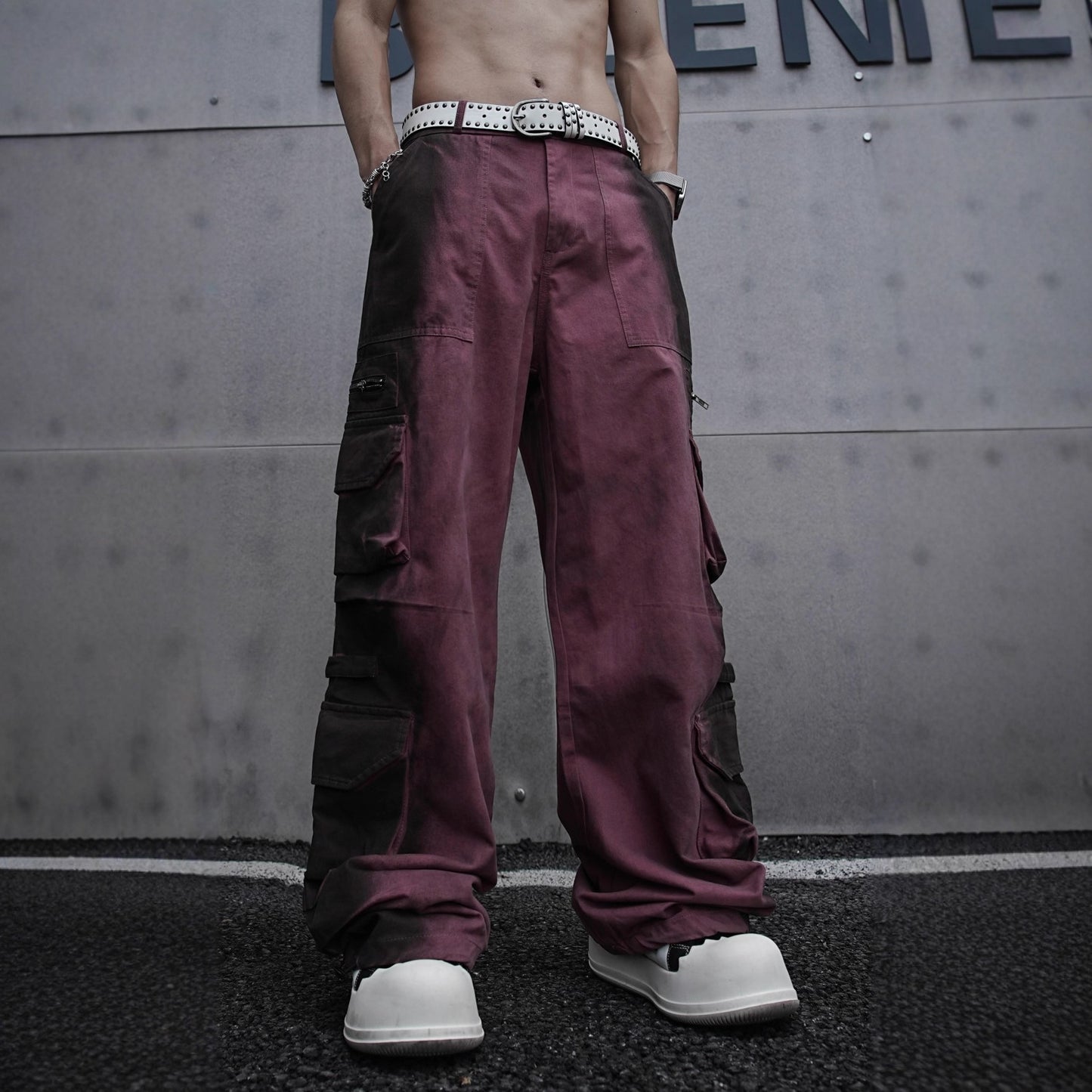 American Retro Wasteland Washed Vintage Multi-Pocket Cargo Pants Unisex Trendy Loose Straight Wide-Leg Casual Long Pants