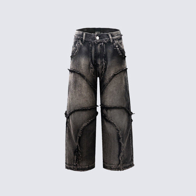 Street Fashion Retro Jeans with Distressed Edges, Straight-Leg Unisex Jeans, Stylish and Slimming