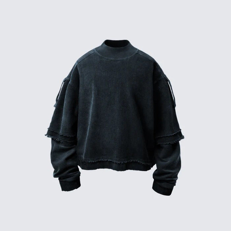GUO WEAR Dirty Dyed Frayed Trendy Brand Long Sleeve Washed Vintage Fake Two-Piece Colorful American Street Style T Shirt