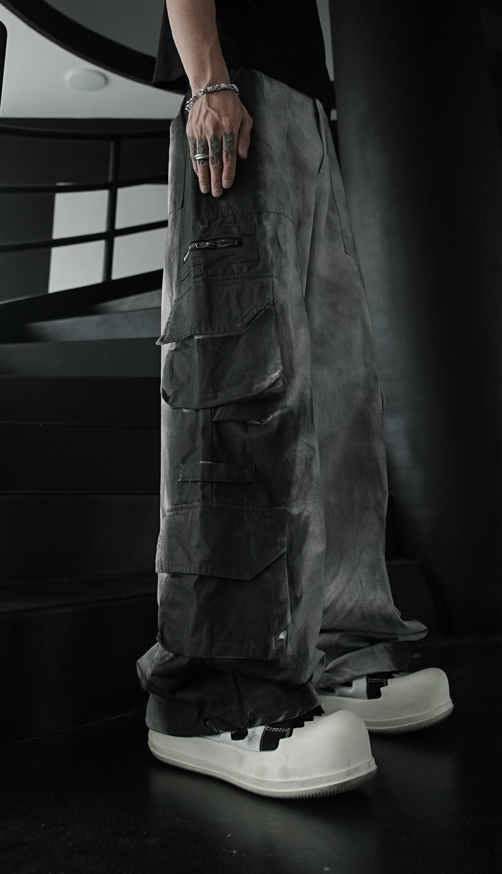 American Retro Wasteland Washed Vintage Multi-Pocket Cargo Pants Unisex Trendy Loose Straight Wide-Leg Casual Long Pants