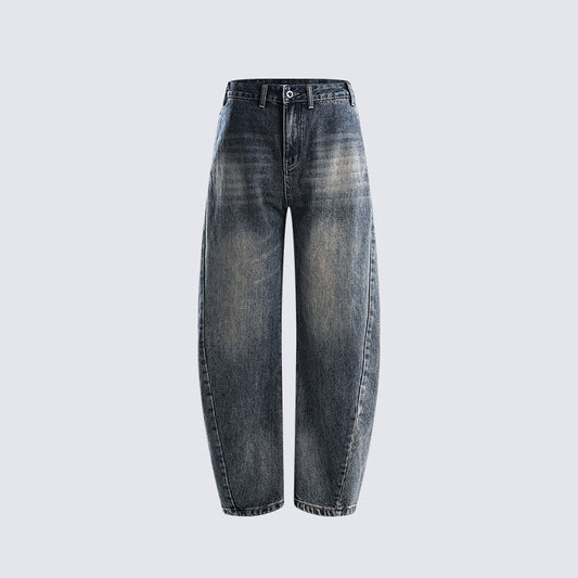 Washed High Waist Loose Jeans Unisex Trendy Casual Straight Wide Leg Pants Autumn Winter Versatile Long Washed Vintage