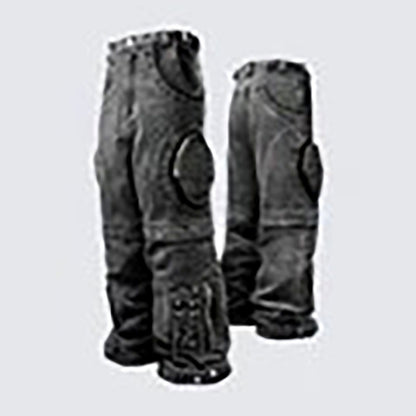 American High Street Jeans for Men and Women Retro Street Style Distressed Washed Zipper Large Pocket Loose Straight Workwear Pants