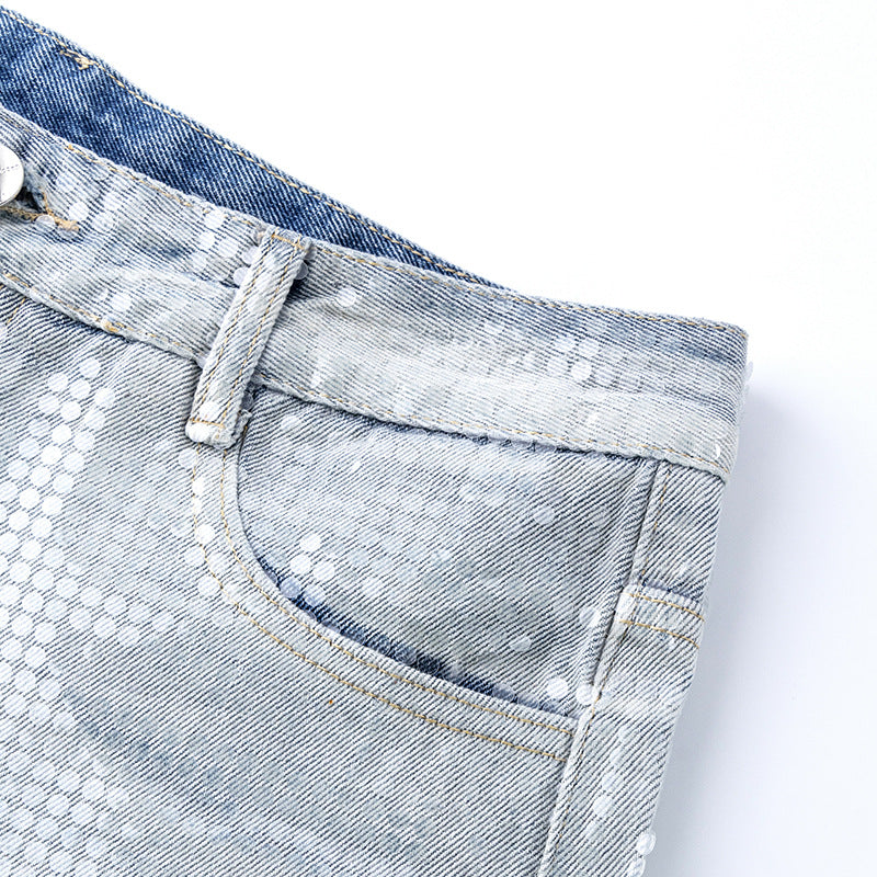 Original Early Autumn New American Retro Street Style High Waist Slimming Rhinestone Gradient Design Loose Wide Leg Jeans