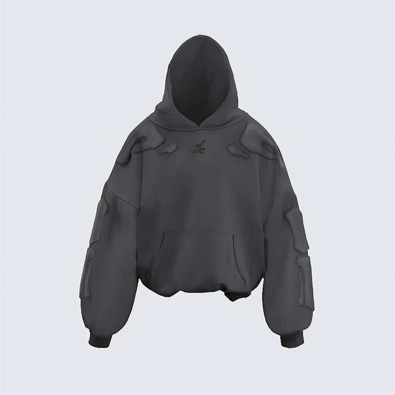 GUOWEAR Skeleton 3D Embroidery Hooded Sweatshirt American High Street Jacket Autumn Couple Hoodie Unisex Streetwear