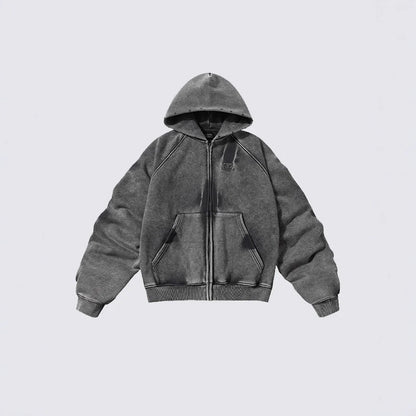 American High Street Vintage Washed Wrinkled Sleeve Hooded Fleece Men's Niche Embroidered Jacket Trendy