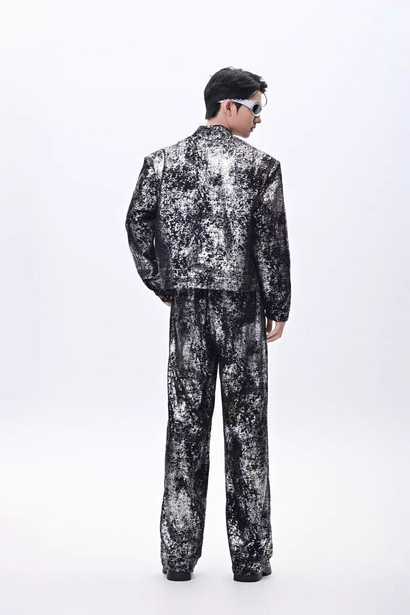 2025New Fashion Suit Trendy Brand Cool Street Style Short Jacket Wide-Leg Pants Casual Two-Piece Set for Men