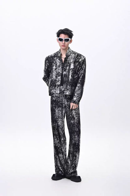 2025New Fashion Suit Trendy Brand Cool Street Style Short Jacket Wide-Leg Pants Casual Two-Piece Set for Men