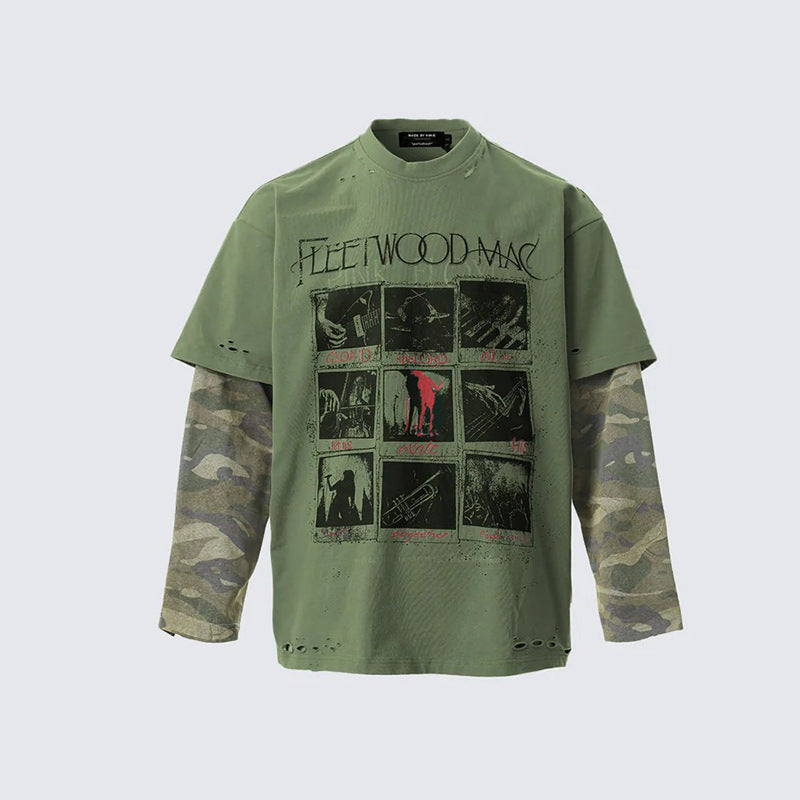 Loose Fit Versatile Fake Two-Piece T Men's Summer Trendy Brand Round Neck Japanese Street Style Casual Base Shirt Thin Top