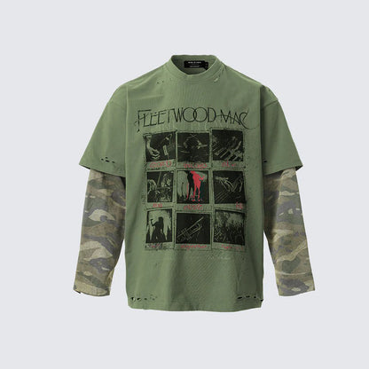 Loose Fit Versatile Fake Two-Piece T Men's Summer Trendy Brand Round Neck Japanese Street Style Casual Base Shirt Thin Top